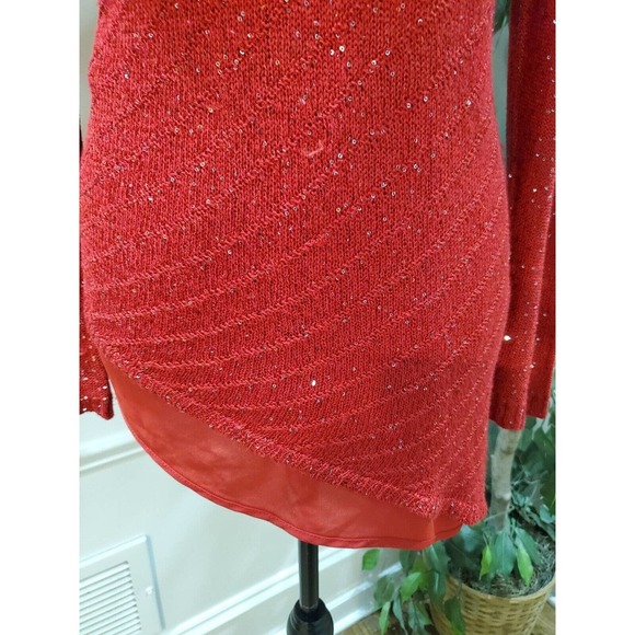 Apt. 9 Womens Red Sparkly Sequin Long Sleeve Crew Neck Sweater Size Small - Picture 3 of 11